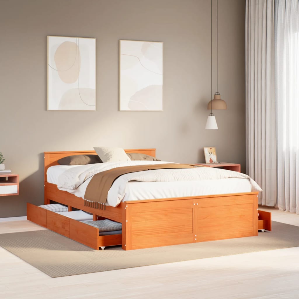 Bed Frame without Mattress Headboard Length Wax brown