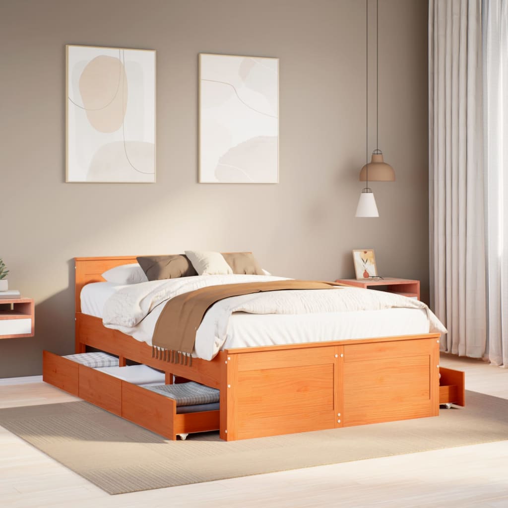 Bed Frame without Mattress with Headboard Length 200 cm Wax brown 120 cm