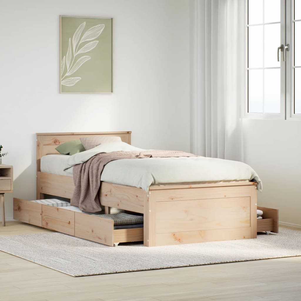Bed Frame without Mattress with Headboard Length 200 cm Natural 90 cm