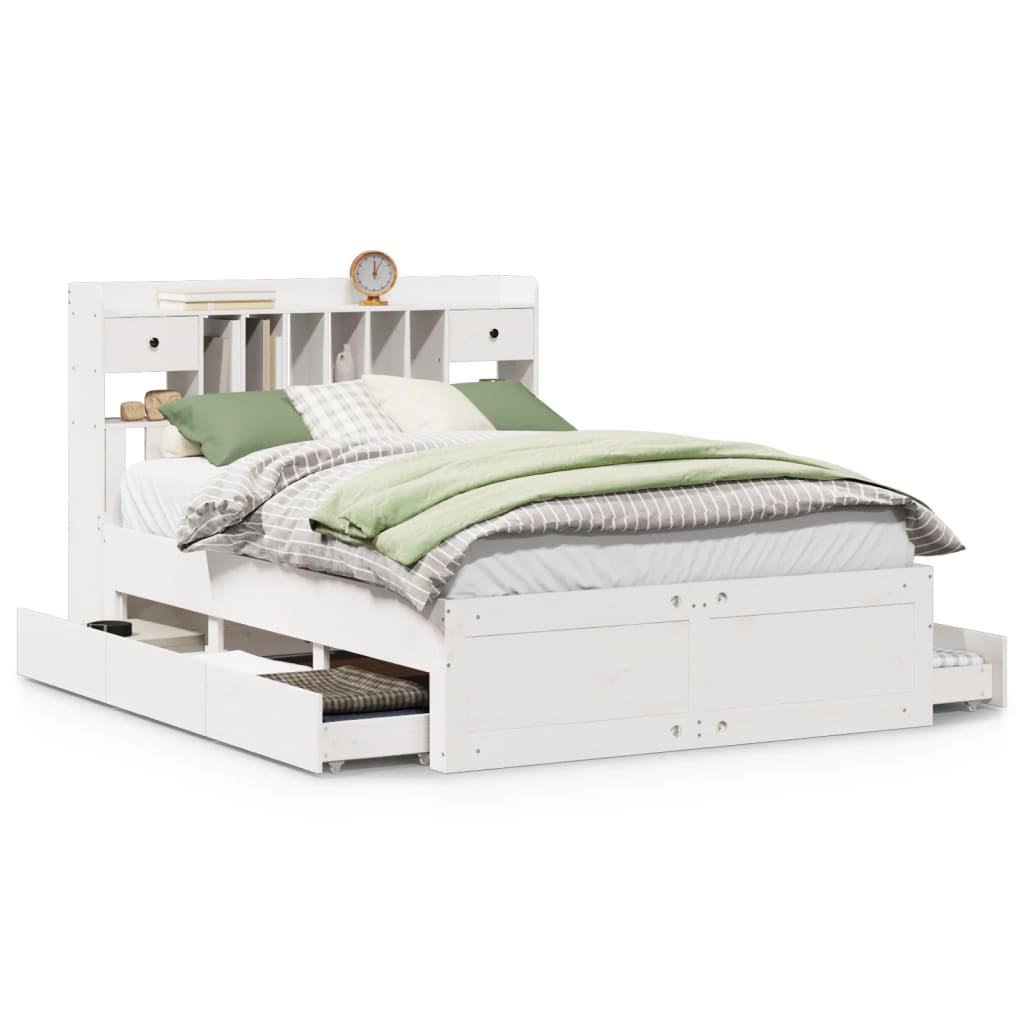 Bookcase Bed without Mattress Solid Wood Pine White 140 cm 200 cm