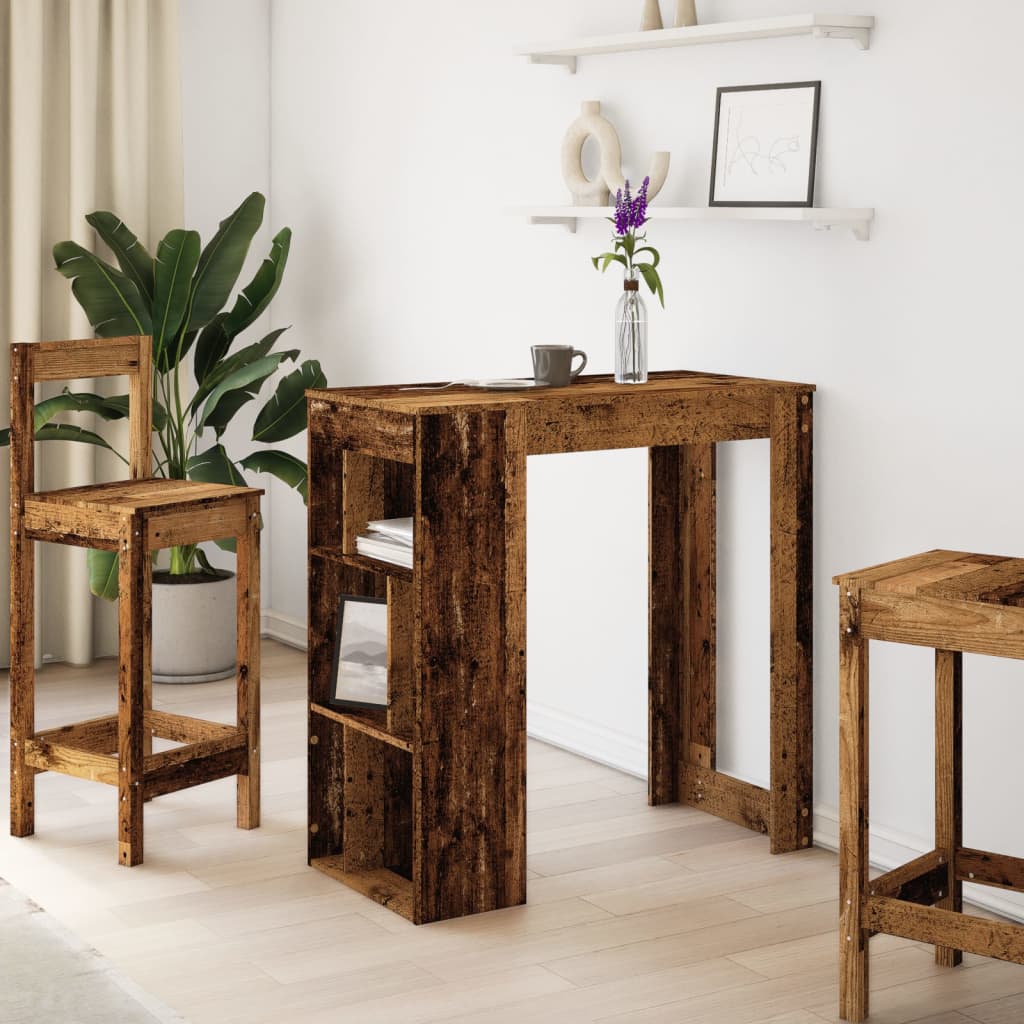 vidaXL Bar Table with Racks Old Wood 102x50x103.5 cm Engineered Wood 3