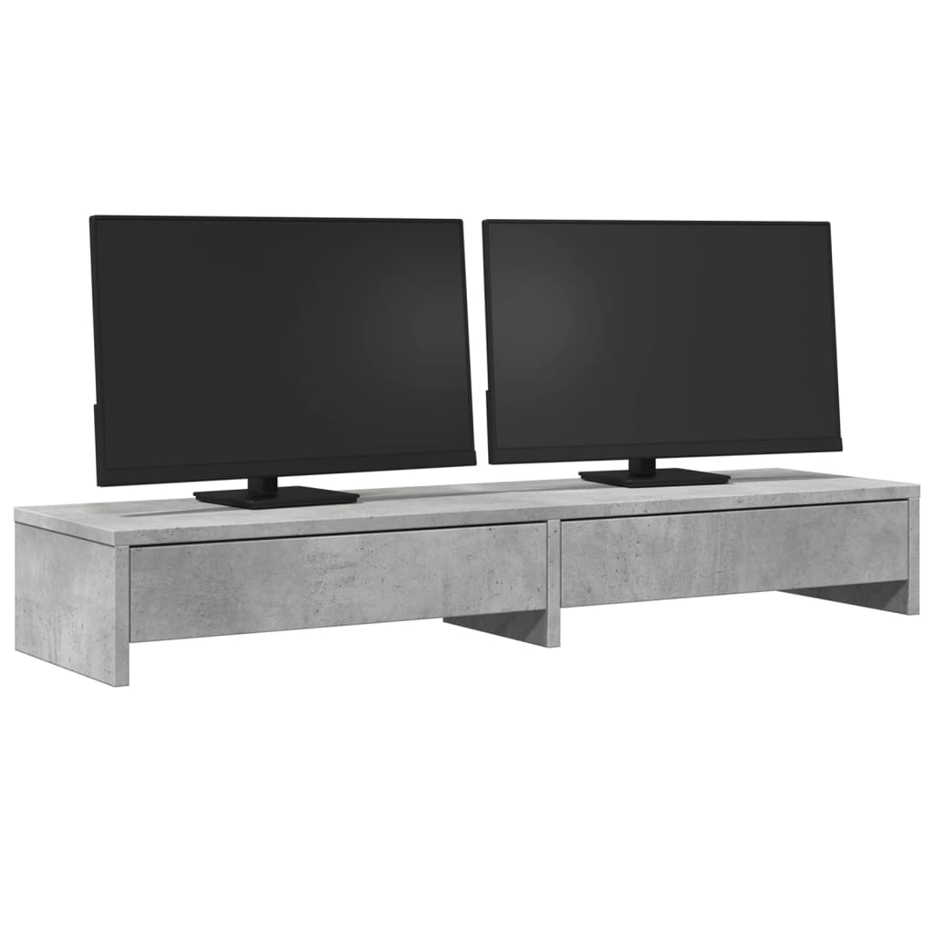 vidaXL Monitor Stand with Drawers Concrete Grey 100x27x15 cm Engineered Wood 3