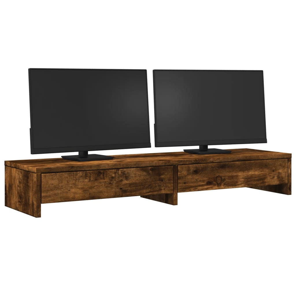 vidaXL Monitor Stand with Drawers Smoked Oak 100x27x15 cm Engineered Wood 3