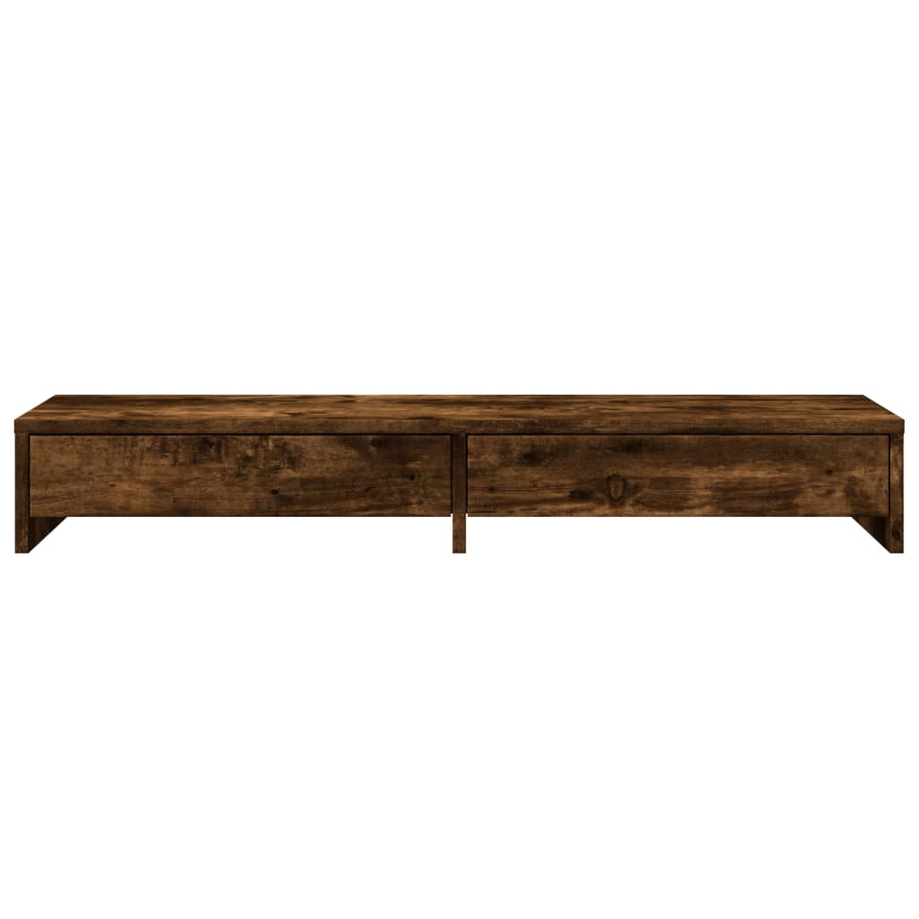 vidaXL Monitor Stand with Drawers Smoked Oak 100x27x15 cm Engineered Wood 4