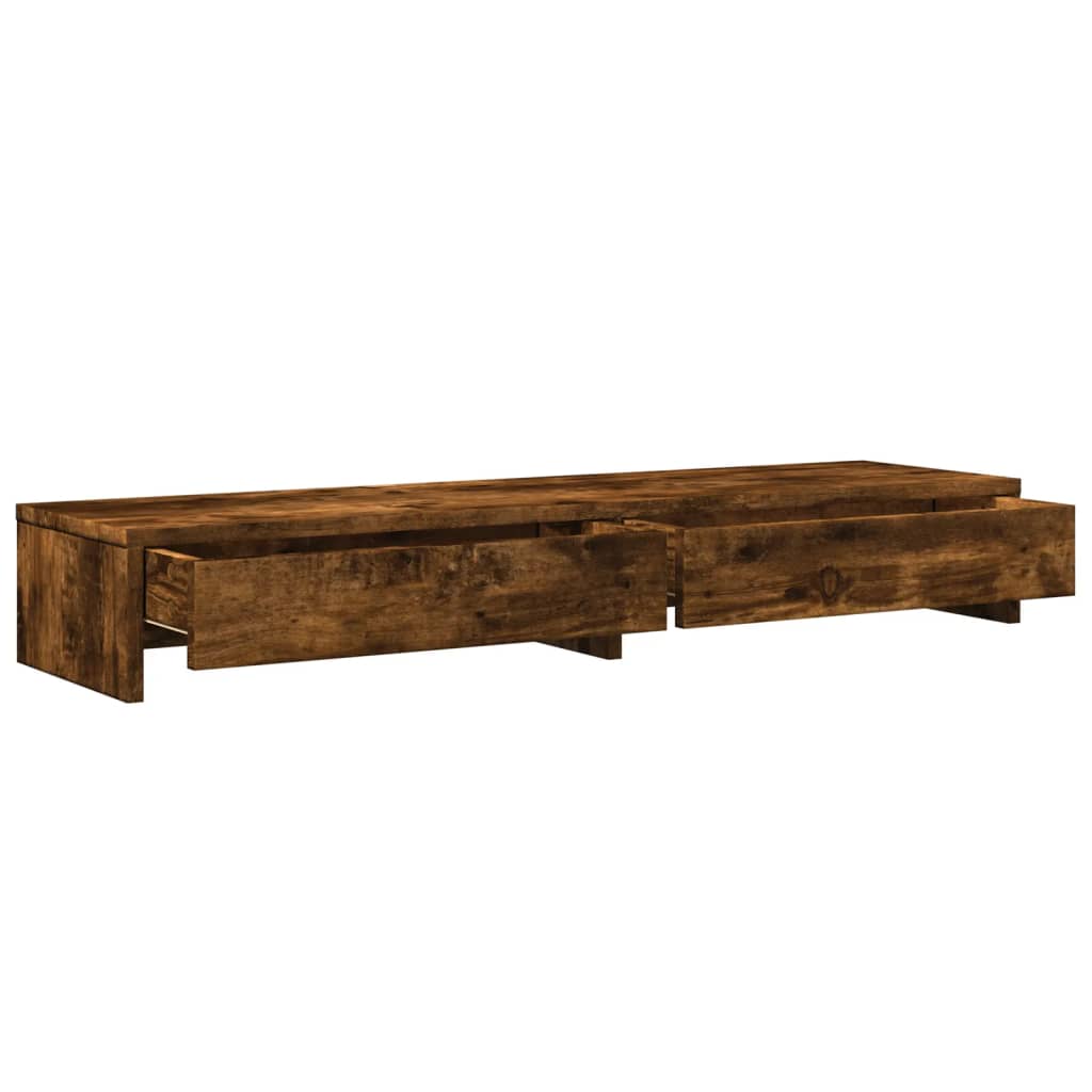 vidaXL Monitor Stand with Drawers Smoked Oak 100x27x15 cm Engineered Wood 5