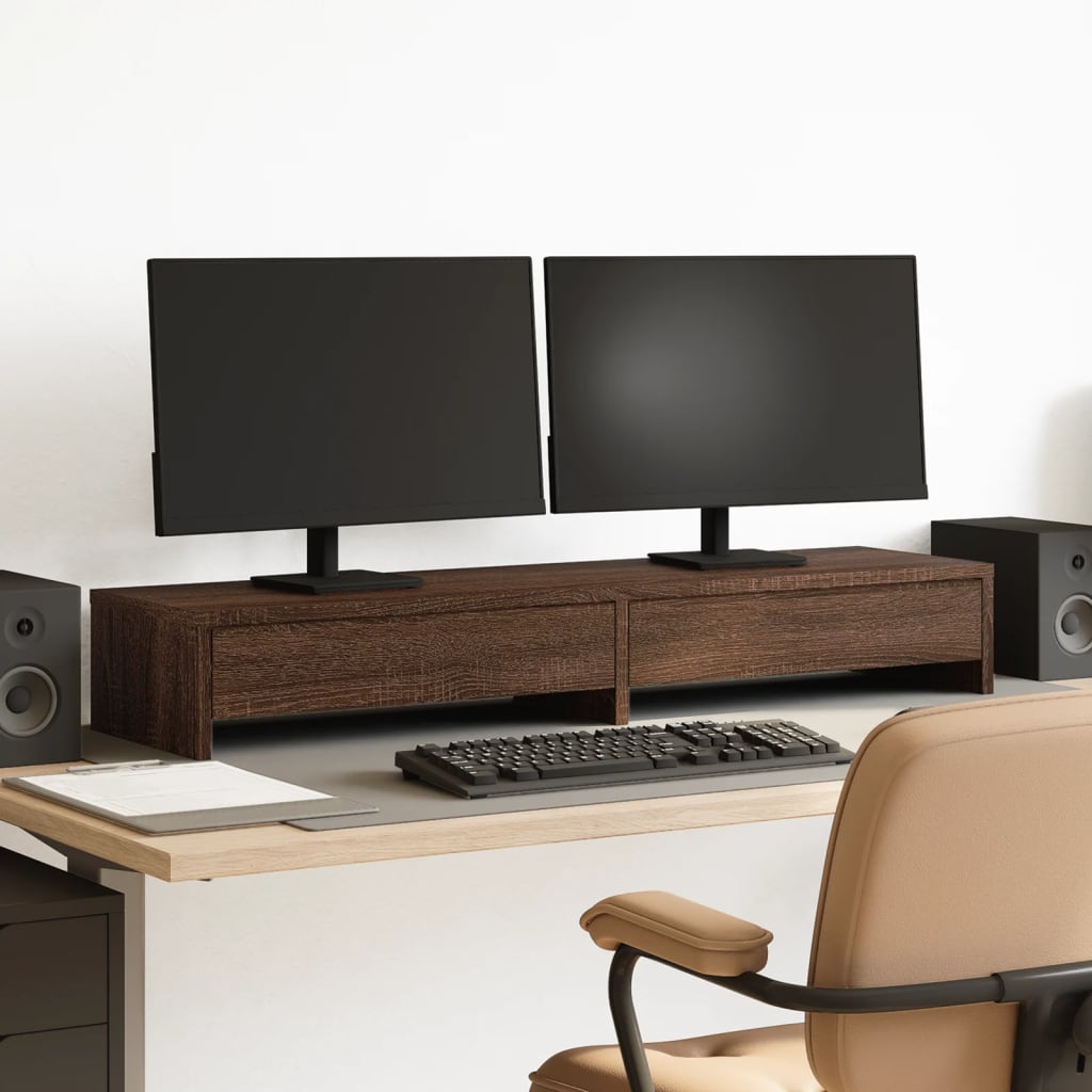 Monitor Stand with Drawers Brown oak