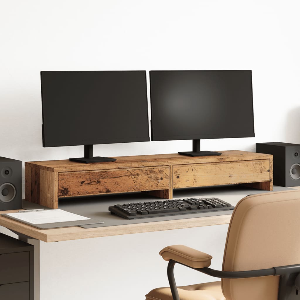 vidaXL Monitor Stand with Drawers Old Wood 100x27x15 cm Engineered Wood 1