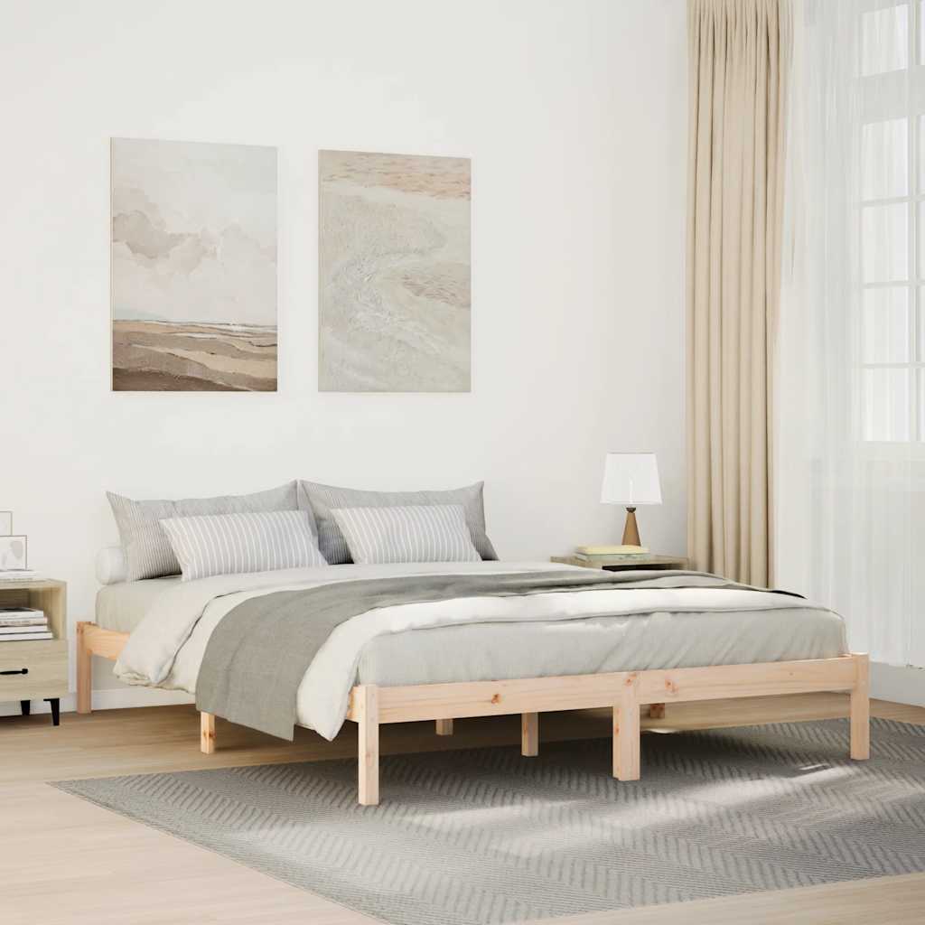 Extra Long Bed Frame without Mattress Length 220 cm Natural 140 cm