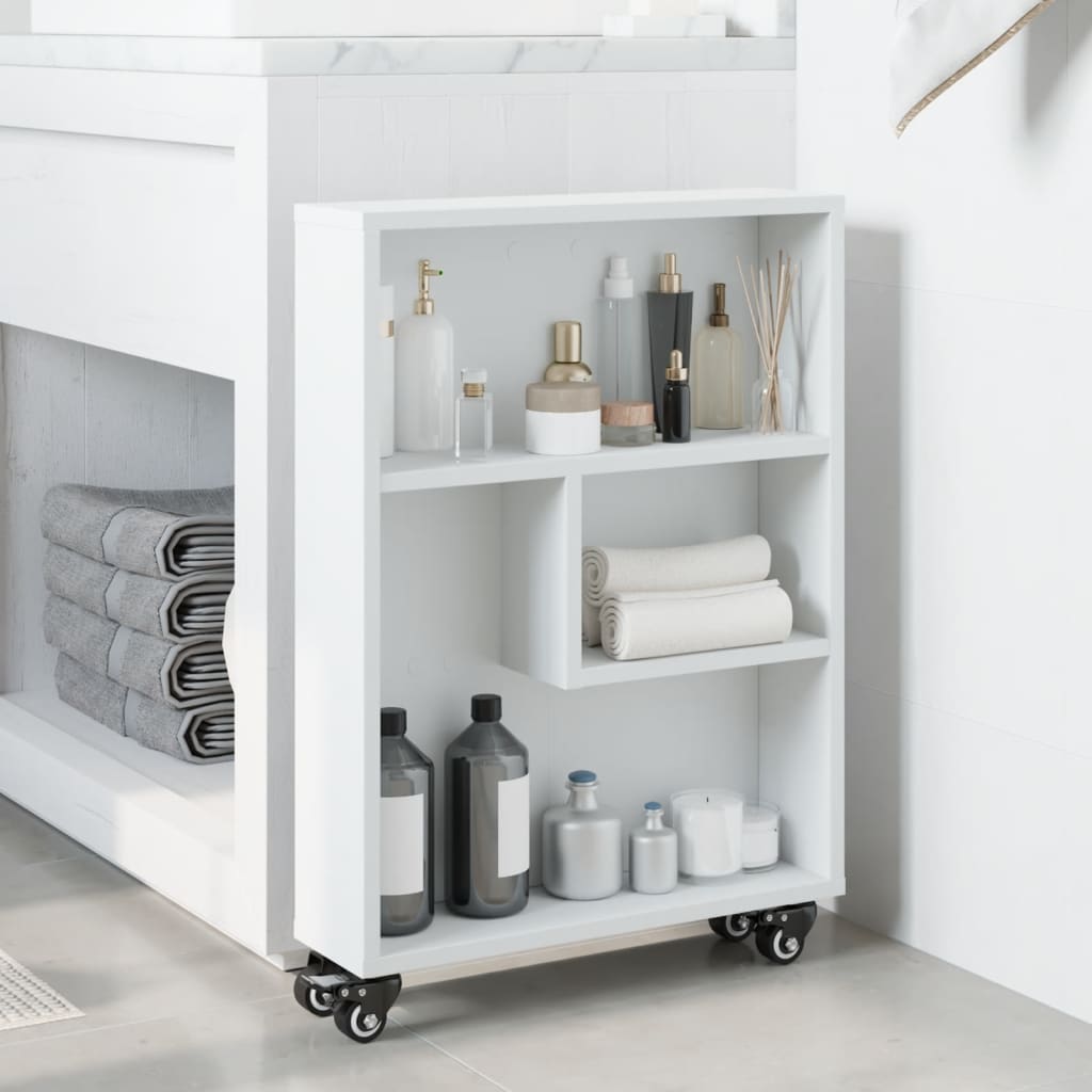 vidaXL Narrow Storage Trolley White 48x13x68 cm Engineered Wood 3