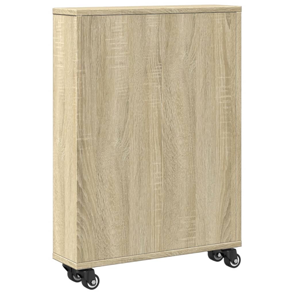 vidaXL Narrow Storage Trolley Sonoma Oak 48x13x68 cm Engineered Wood 6