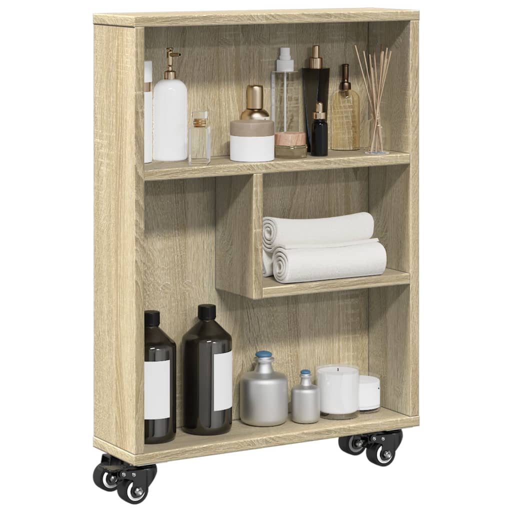 vidaXL Narrow Storage Trolley Sonoma Oak 48x13x68 cm Engineered Wood 1