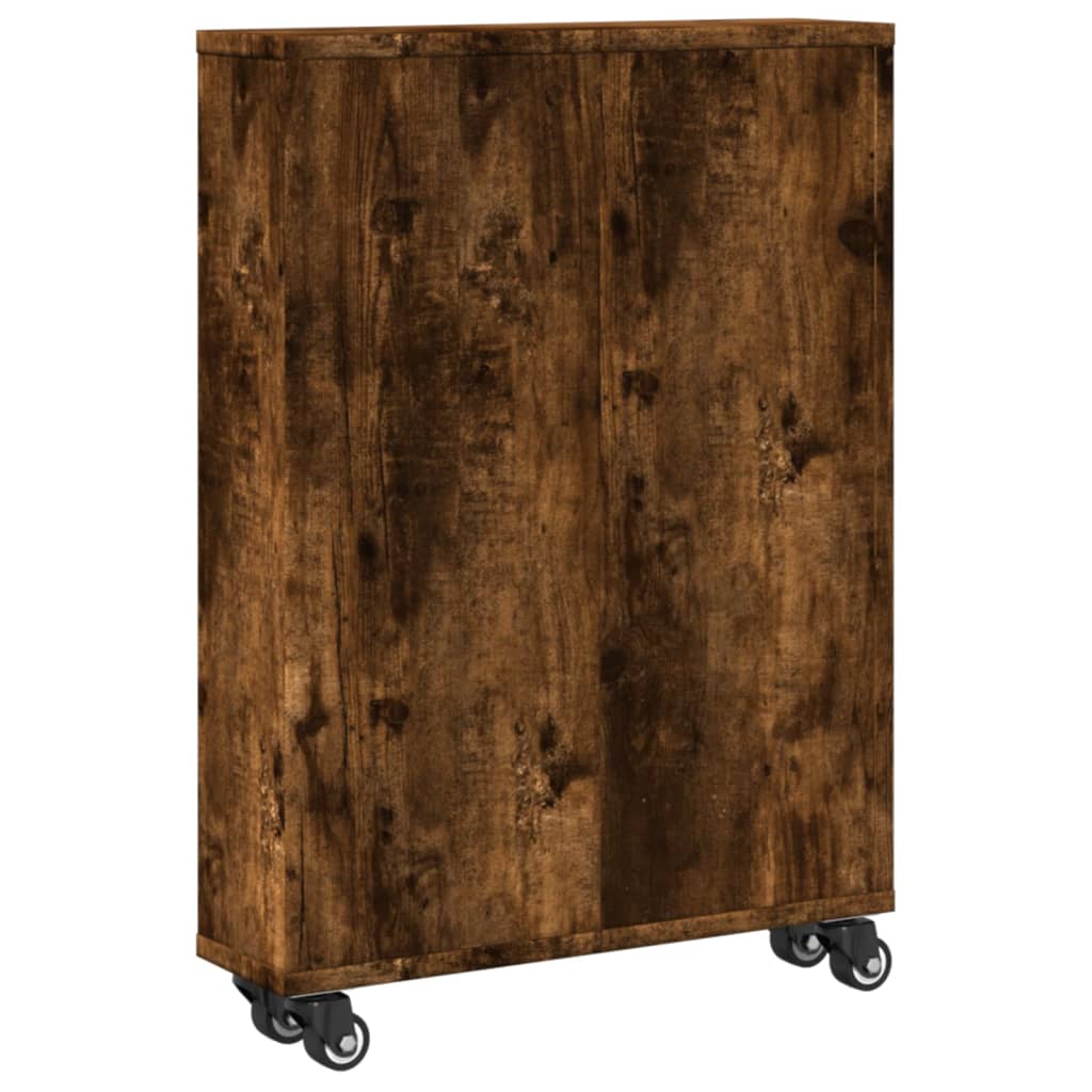 vidaXL Narrow Storage Trolley Smoked Oak 48x13x68 cm Engineered Wood 6