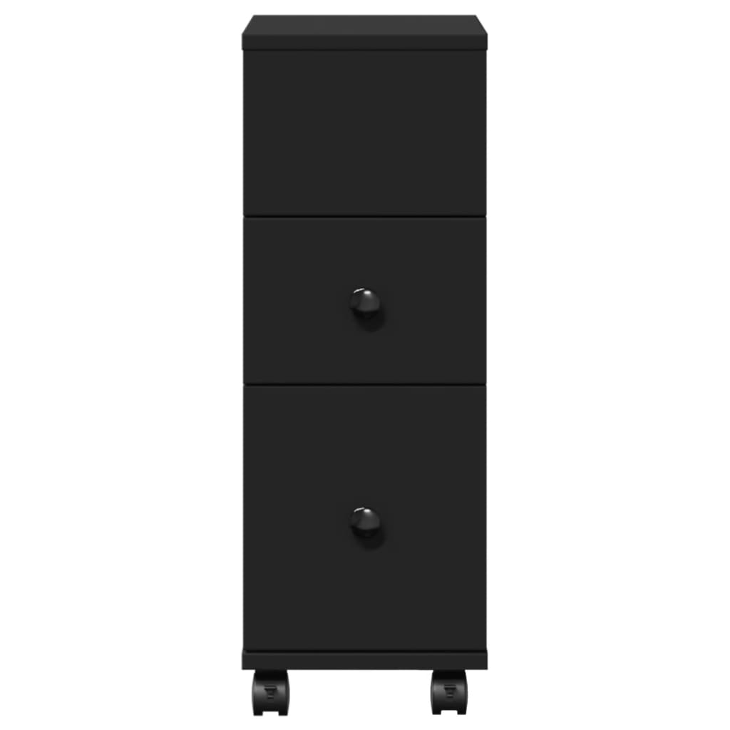 vidaXL Narrow Bathroom Cabinet with Wheels Black Engineered Wood 4