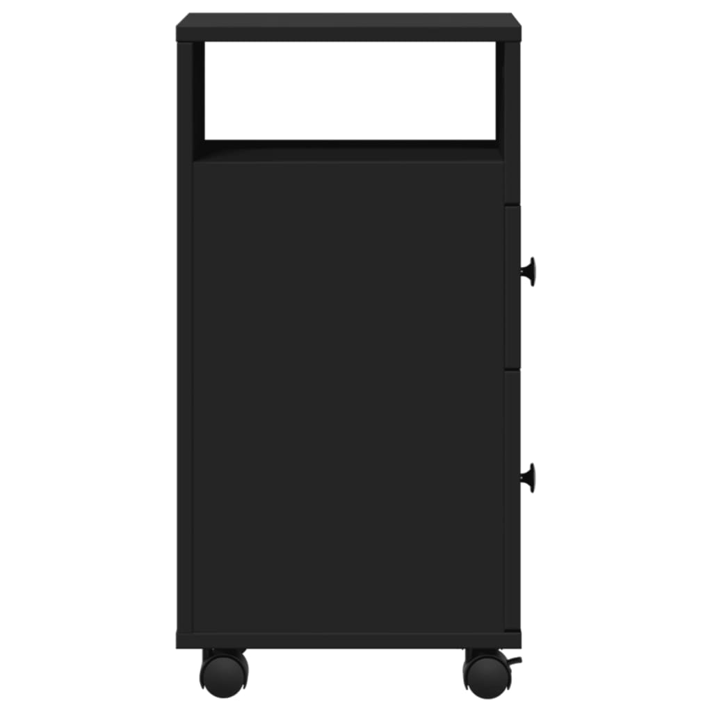 vidaXL Narrow Bathroom Cabinet with Wheels Black Engineered Wood 5