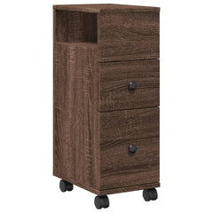Narrow Bathroom Cabinet with Wheels Brown Oak Engineered Wood, image 2