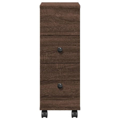 Narrow Bathroom Cabinet with Wheels Brown Oak Engineered Wood, image 4