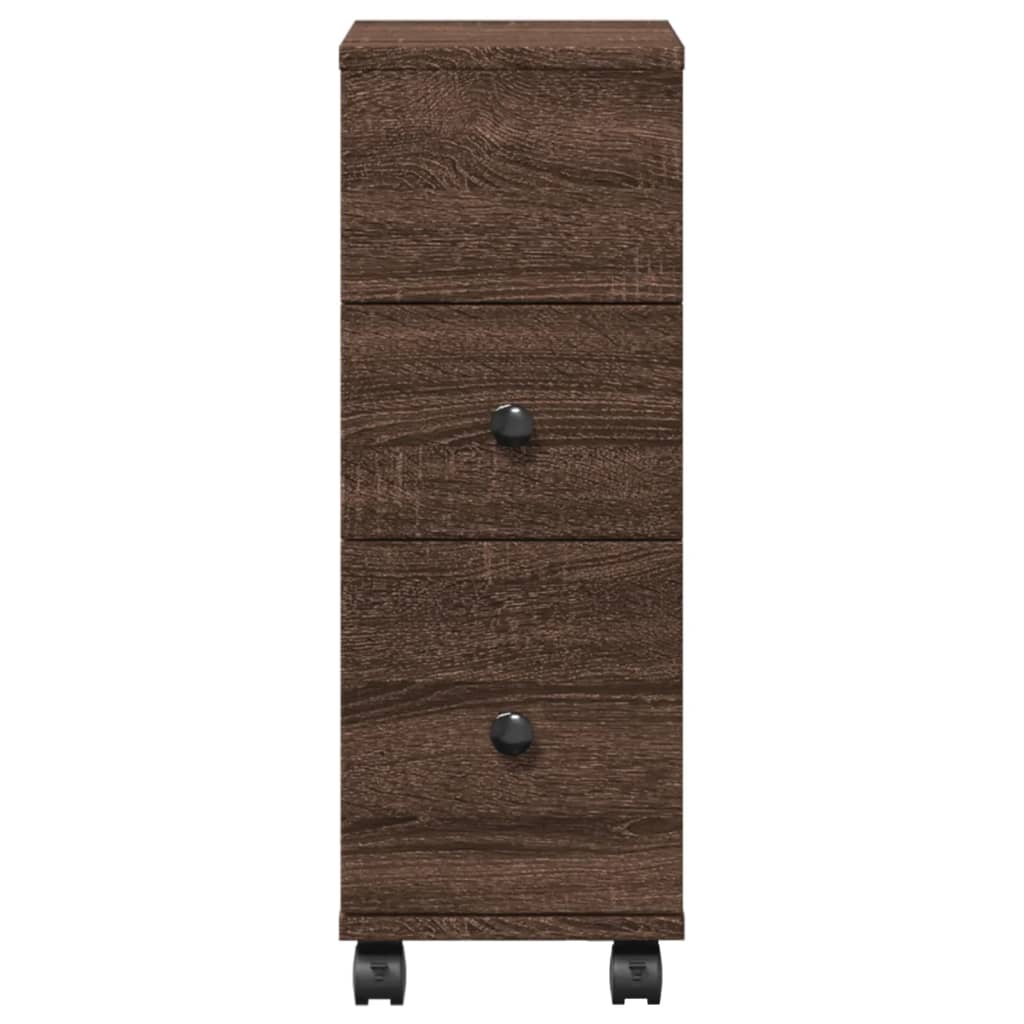 Narrow Bathroom Cabinet with Wheels Brown Oak Engineered Wood, image 4