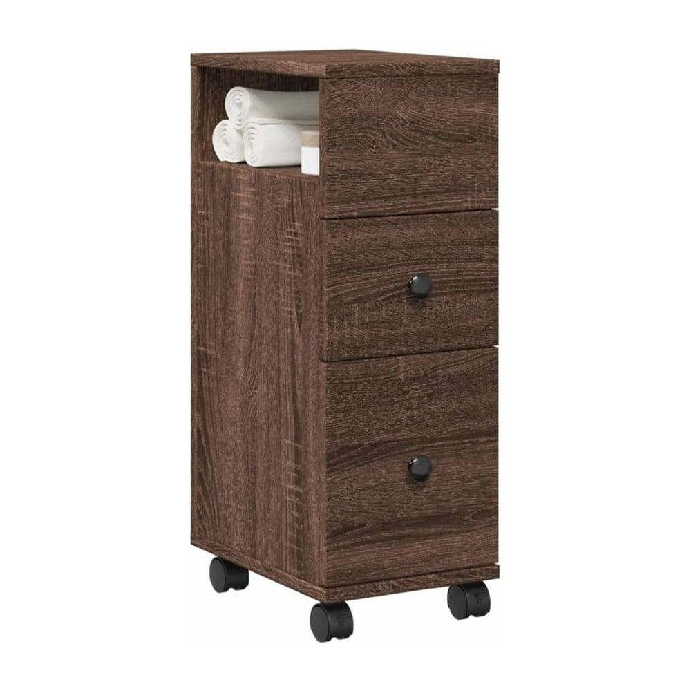 Narrow Bathroom Cabinet with Wheels Brown Oak Engineered Wood