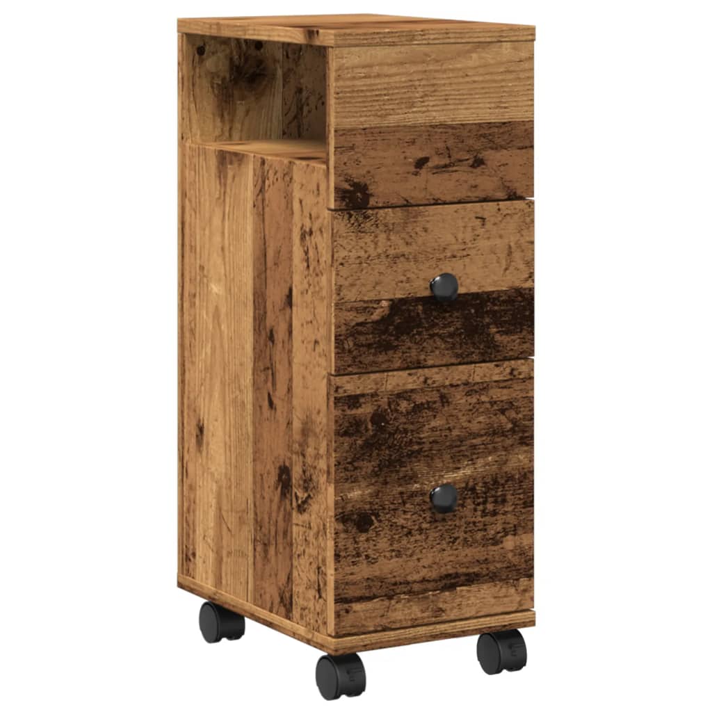 vidaXL Narrow Bathroom Cabinet with Wheels Old Wood Engineered Wood 2