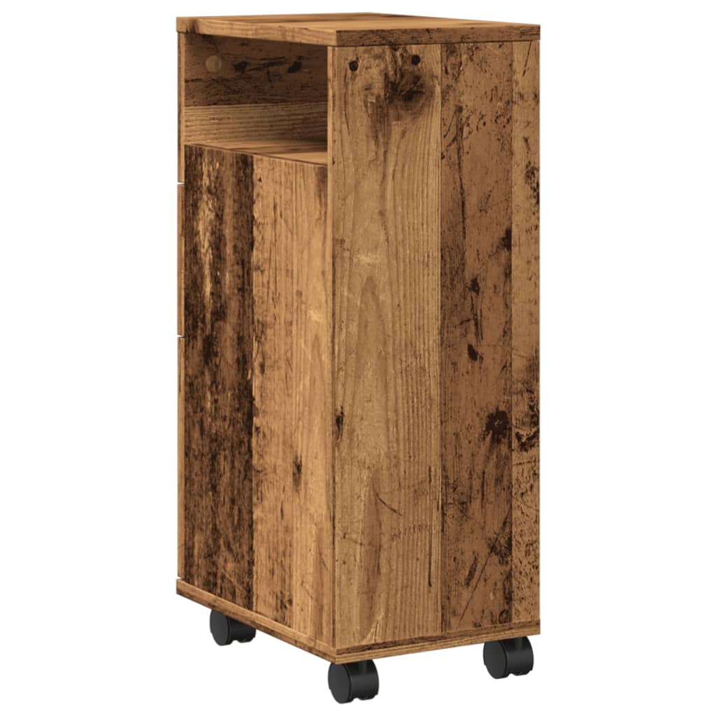 vidaXL Narrow Bathroom Cabinet with Wheels Old Wood Engineered Wood 6