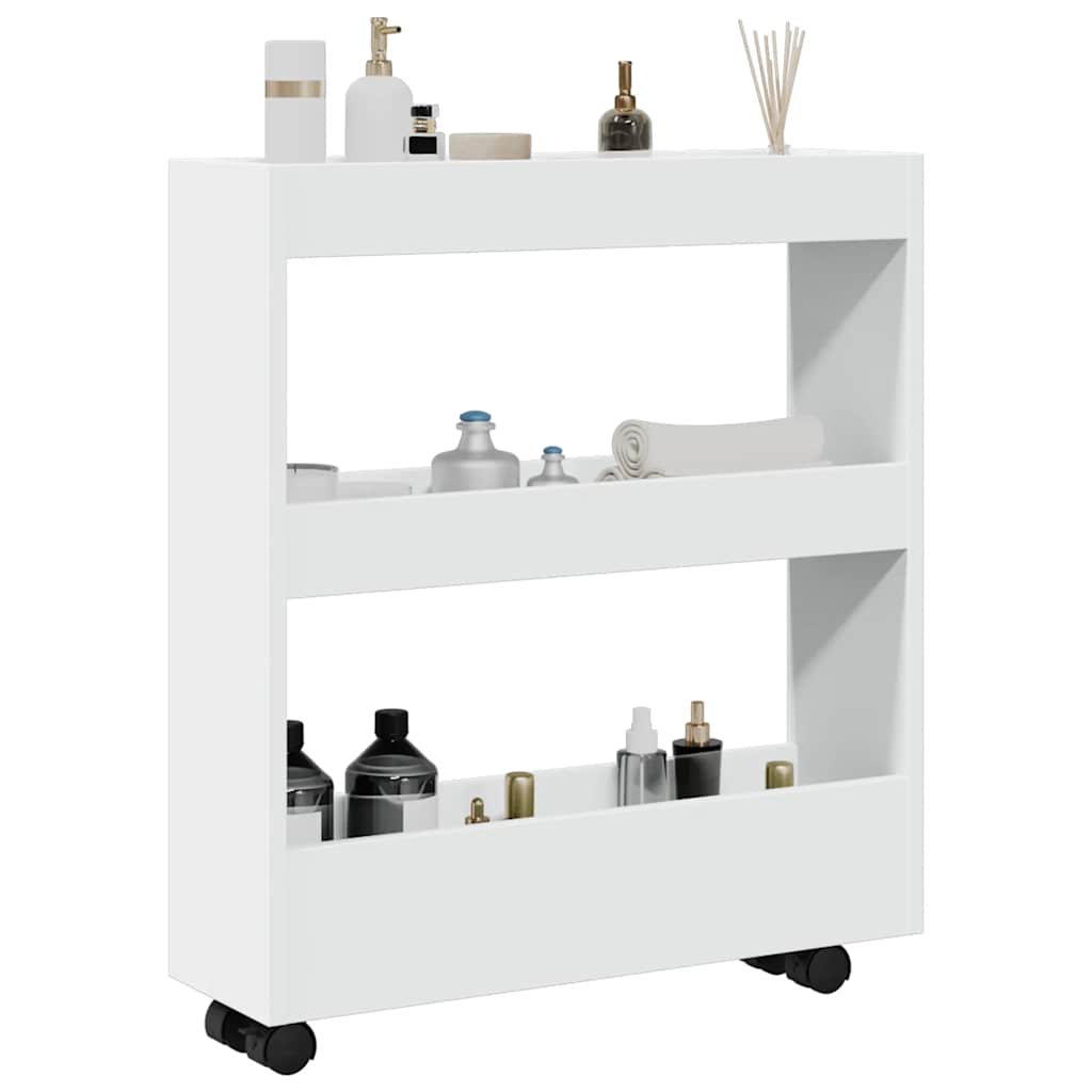 vidaXL Narrow Storage Trolley 3 Tier White Engineered Wood 1