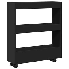 vidaXL Narrow Storage Trolley 3 Tier Black Engineered Wood 2