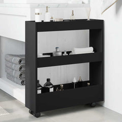 vidaXL Narrow Storage Trolley 3 Tier Black Engineered Wood 3