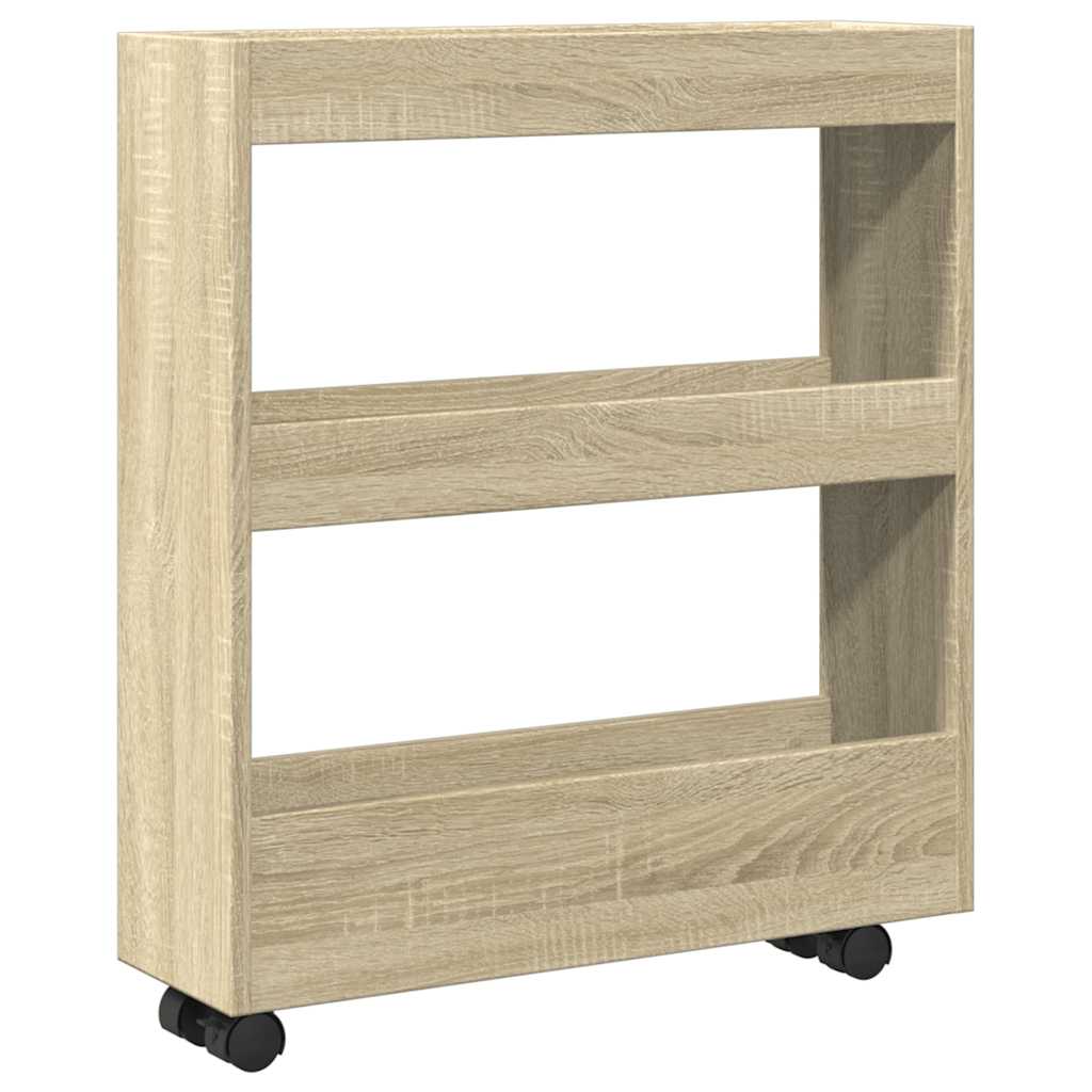 vidaXL Narrow Storage Trolley 3 Tier Sonoma Oak Engineered Wood 2