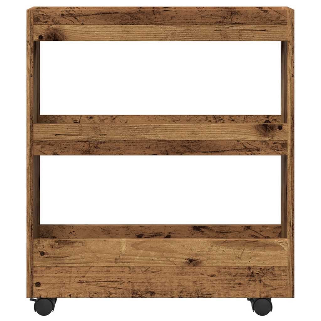 vidaXL Narrow Storage Trolley 3 Tier Old Wood Engineered Wood 4