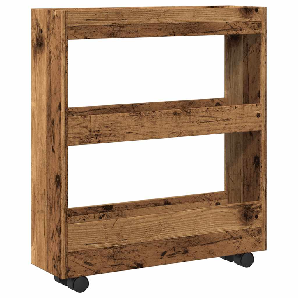 vidaXL Narrow Storage Trolley 3 Tier Old Wood Engineered Wood 6