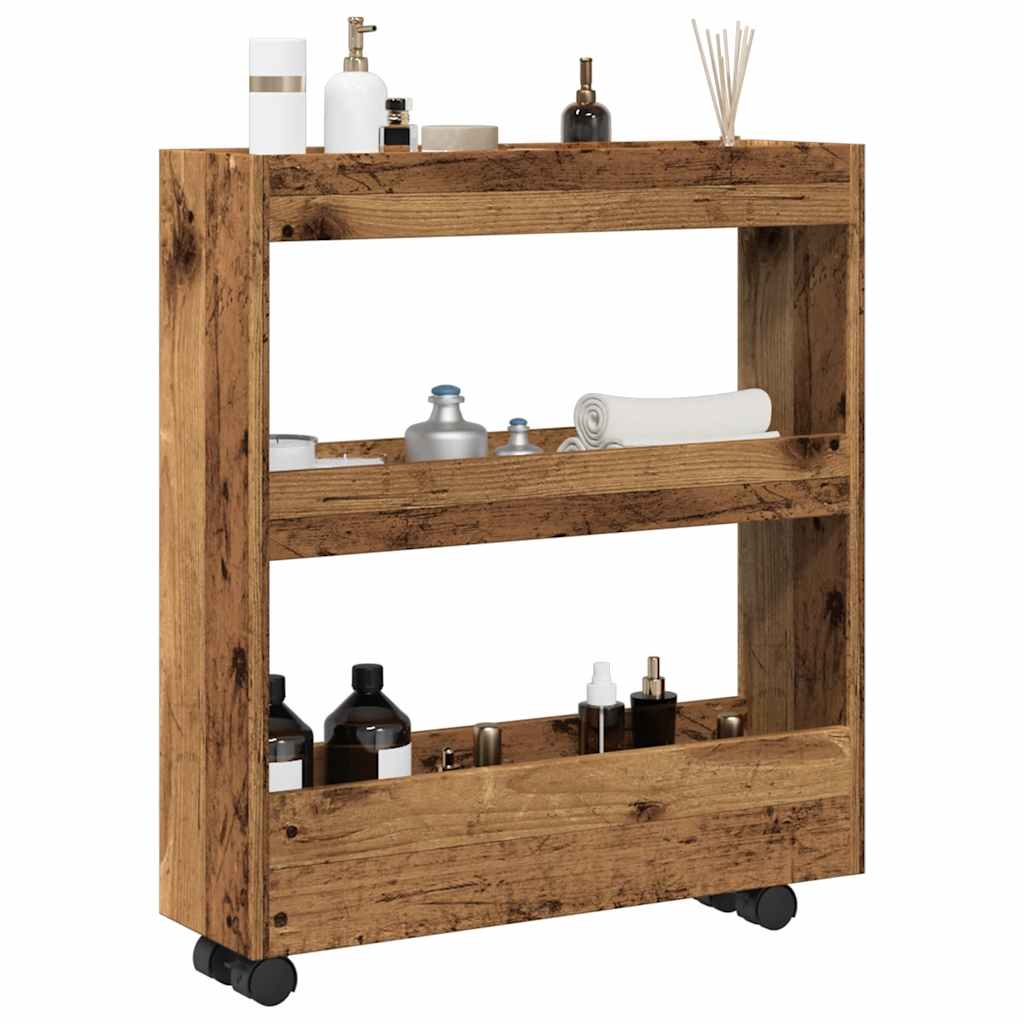 vidaXL Narrow Storage Trolley 3 Tier Old Wood Engineered Wood 1