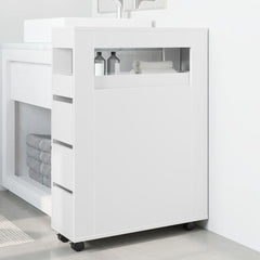 Narrow Bathroom Cabinet with Wheels White Engineered Wood, image 3
