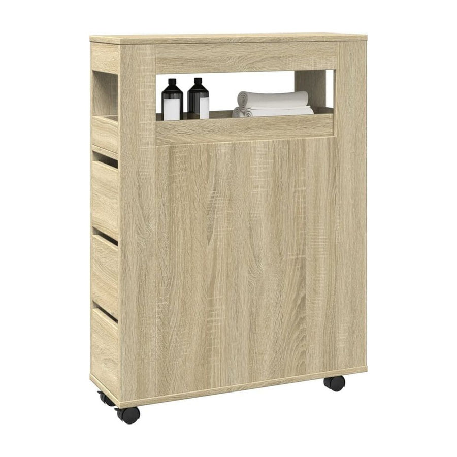 Narrow Bathroom Cabinet with Wheels Sonoma Oak Engineered Wood