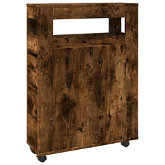 vidaXL Narrow Bathroom Cabinet with Wheels Smoked Oak Engineered Wood 2