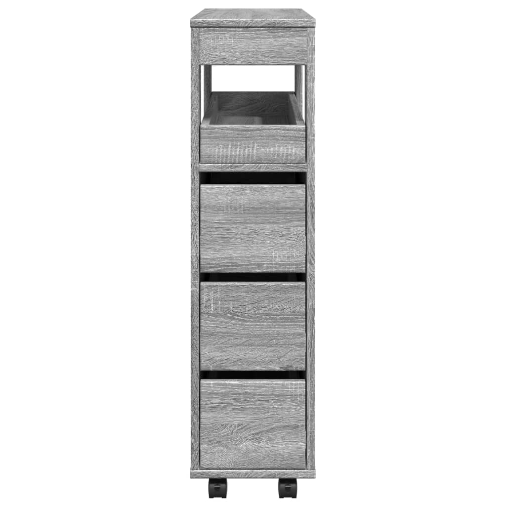 Narrow Bathroom Cabinet with Wheels Grey Sonoma Engineered Wood, image 5