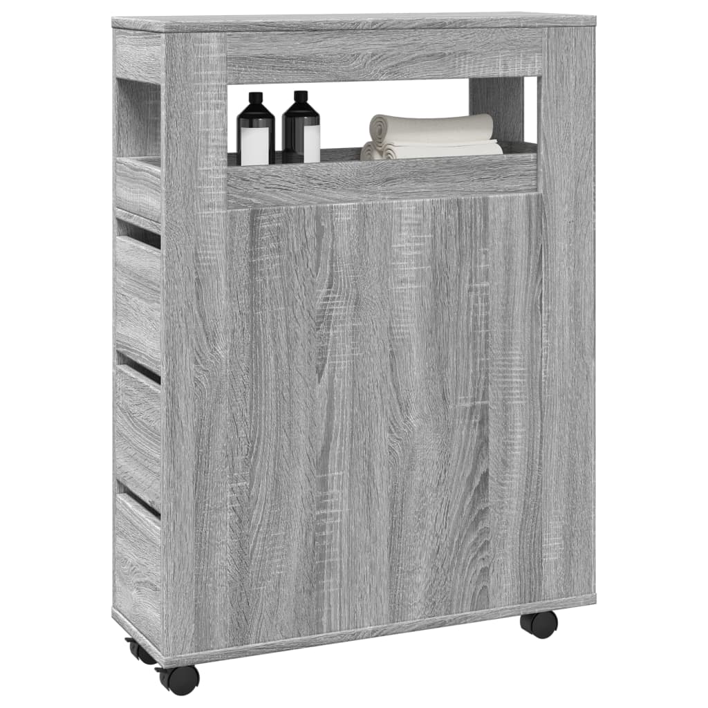 Narrow Bathroom Cabinet with Wheels Engineered Wood Grey sonoma