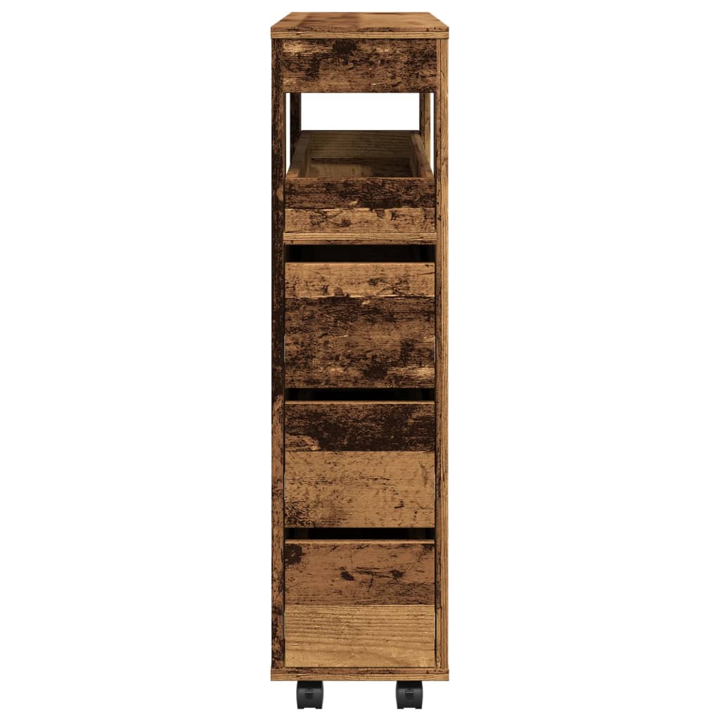 vidaXL Narrow Bathroom Cabinet with Wheels Old Wood Engineered Wood 5