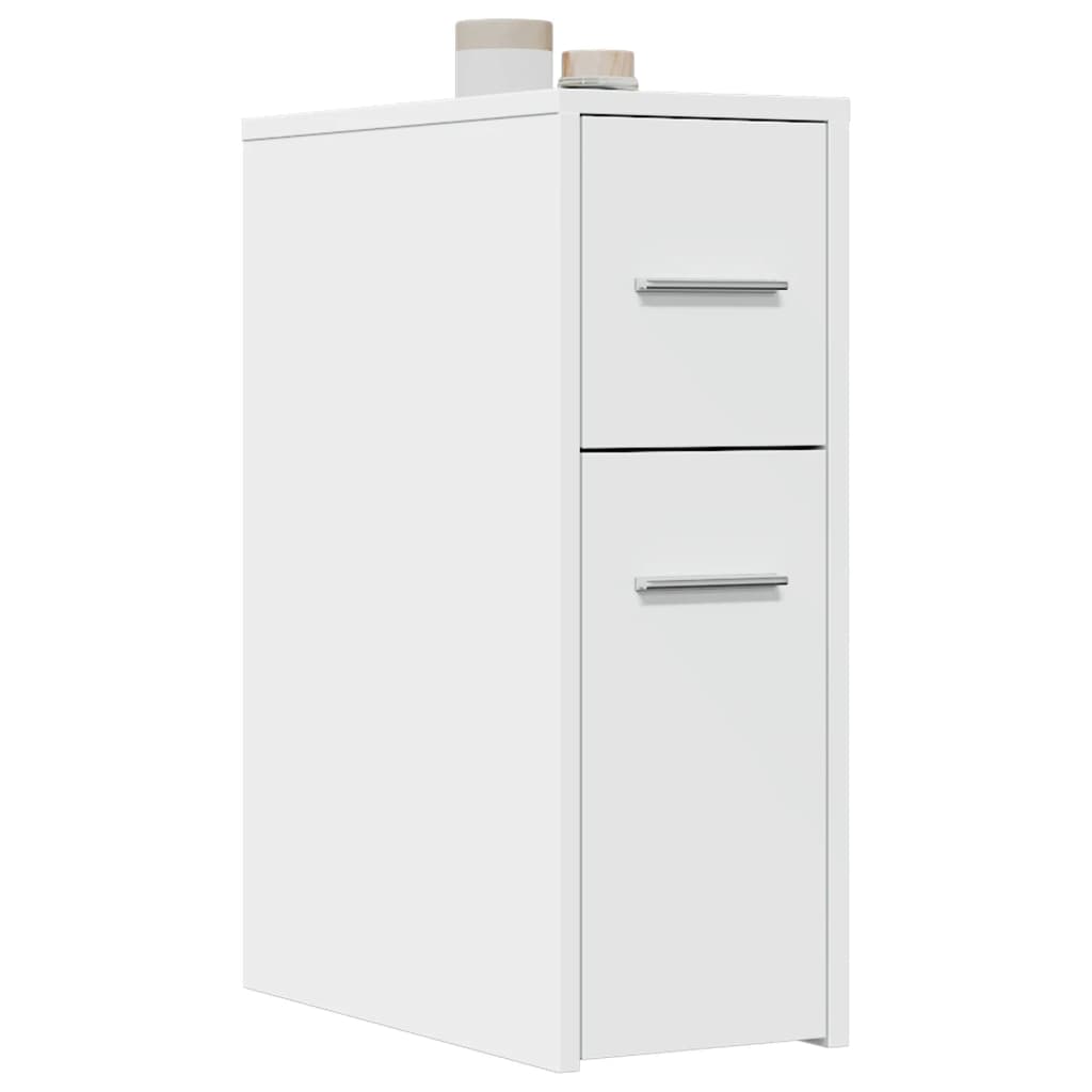 vidaXL Narrow Bathroom Cupboard with Wheels White Engineered Wood 1