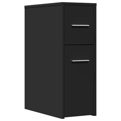 Narrow Bathroom Cupboard with Wheels Black Engineered Wood, image 2