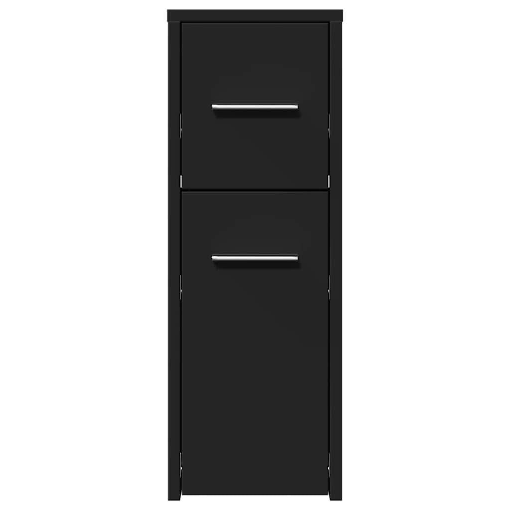 Narrow Bathroom Cupboard with Wheels Black Engineered Wood, image 4