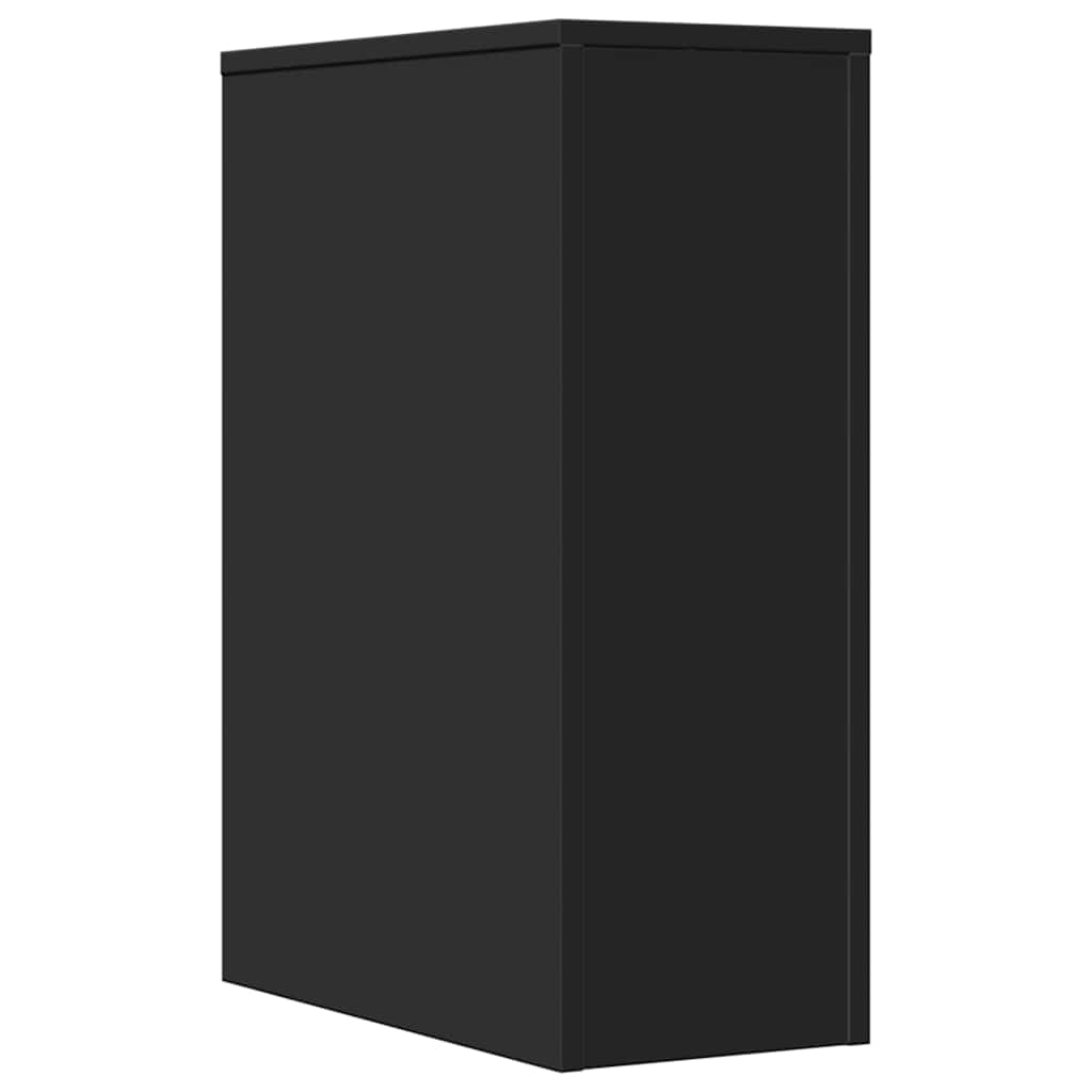 Narrow Bathroom Cupboard with Wheels Black Engineered Wood, image 6