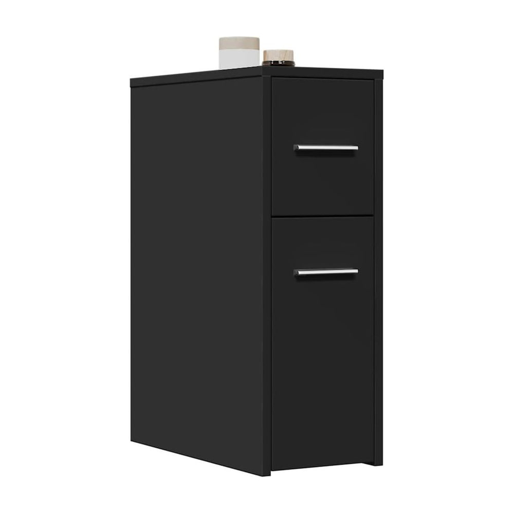 Narrow Bathroom Cupboard with Wheels Black Engineered Wood