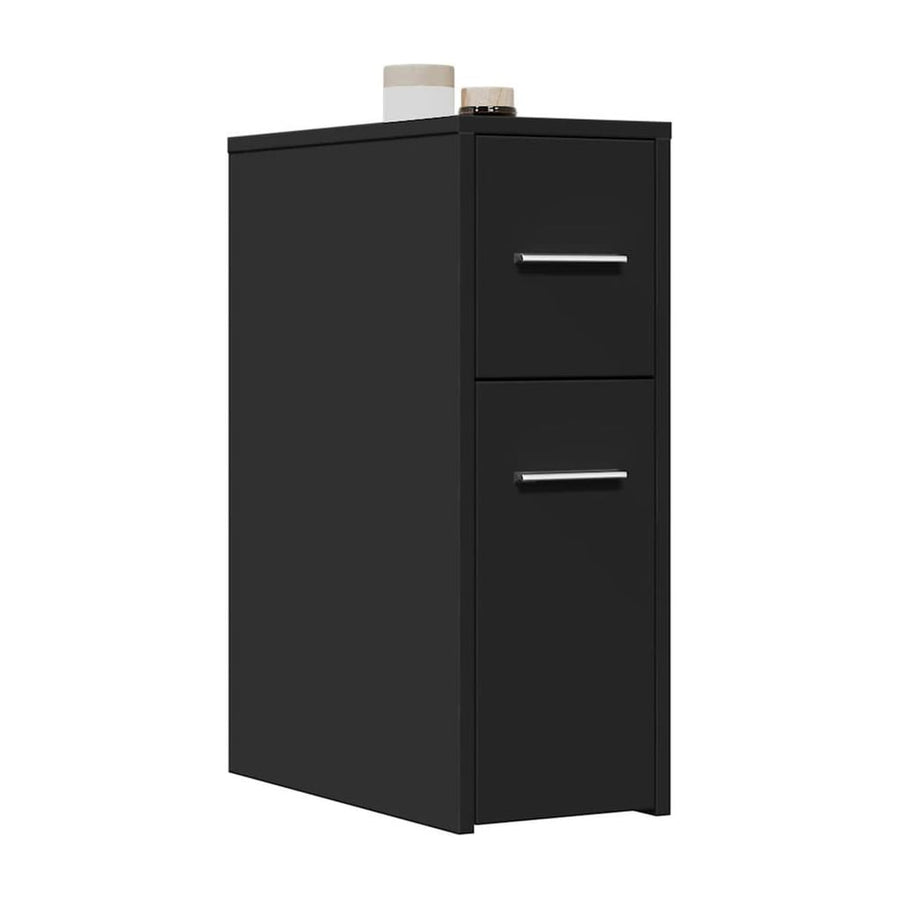 Narrow Bathroom Cupboard with Wheels Black Engineered Wood