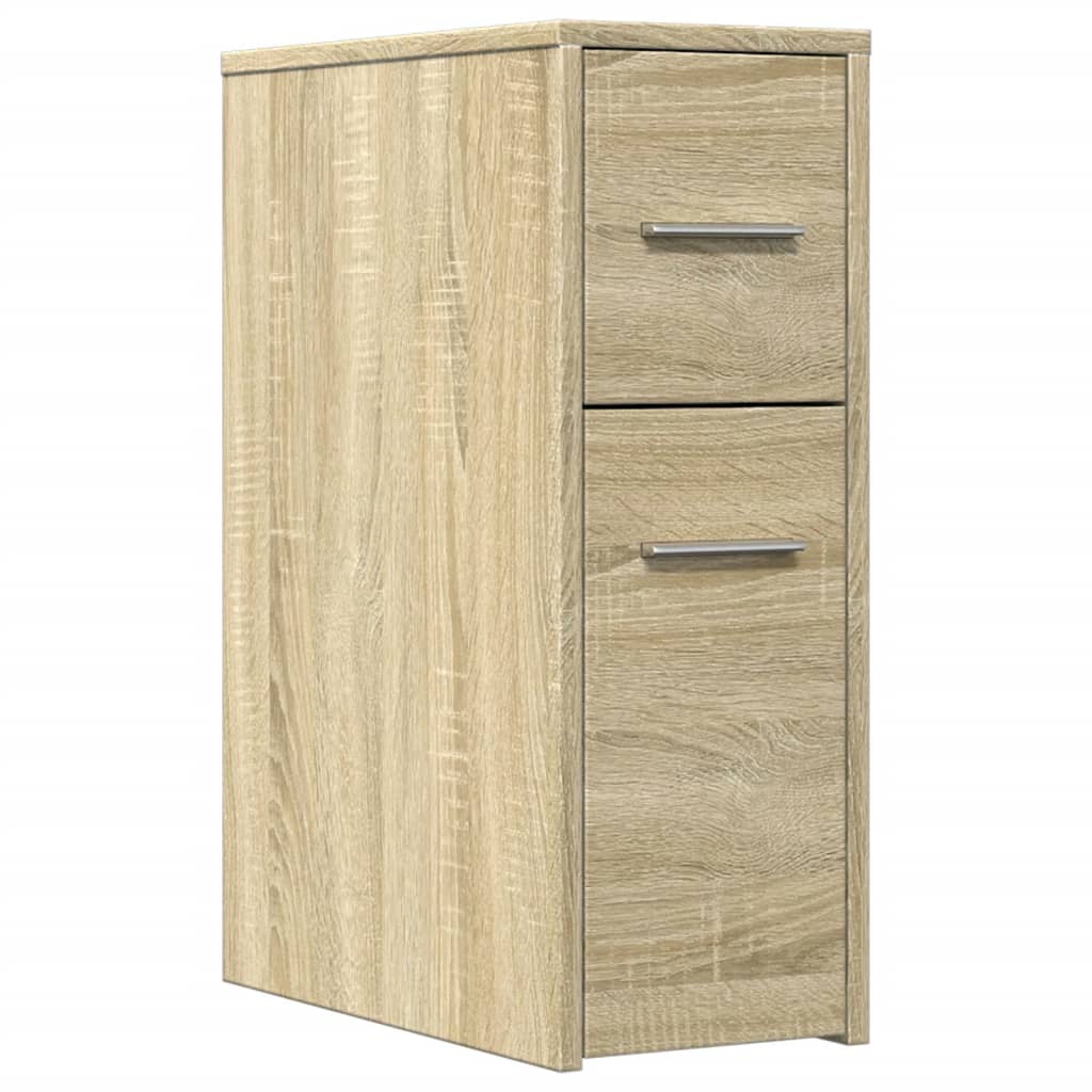 vidaXL Narrow Bathroom Cupboard with Wheels Sonoma Oak Engineered Wood 2