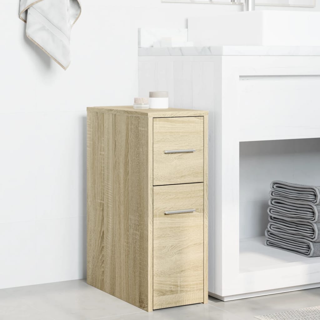 vidaXL Narrow Bathroom Cupboard with Wheels Sonoma Oak Engineered Wood 3