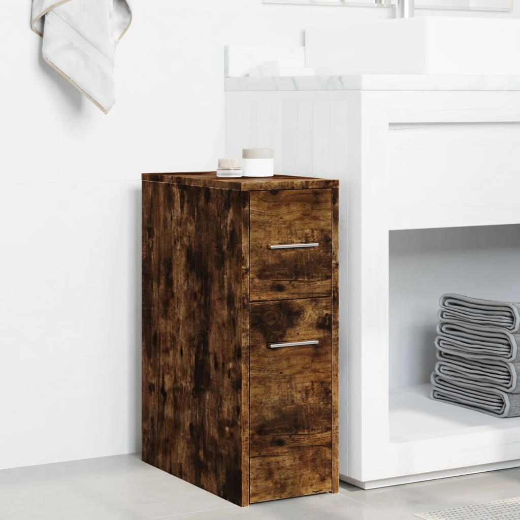 vidaXL Narrow Bathroom Cupboard with Wheels Smoked Oak Engineered Wood 3