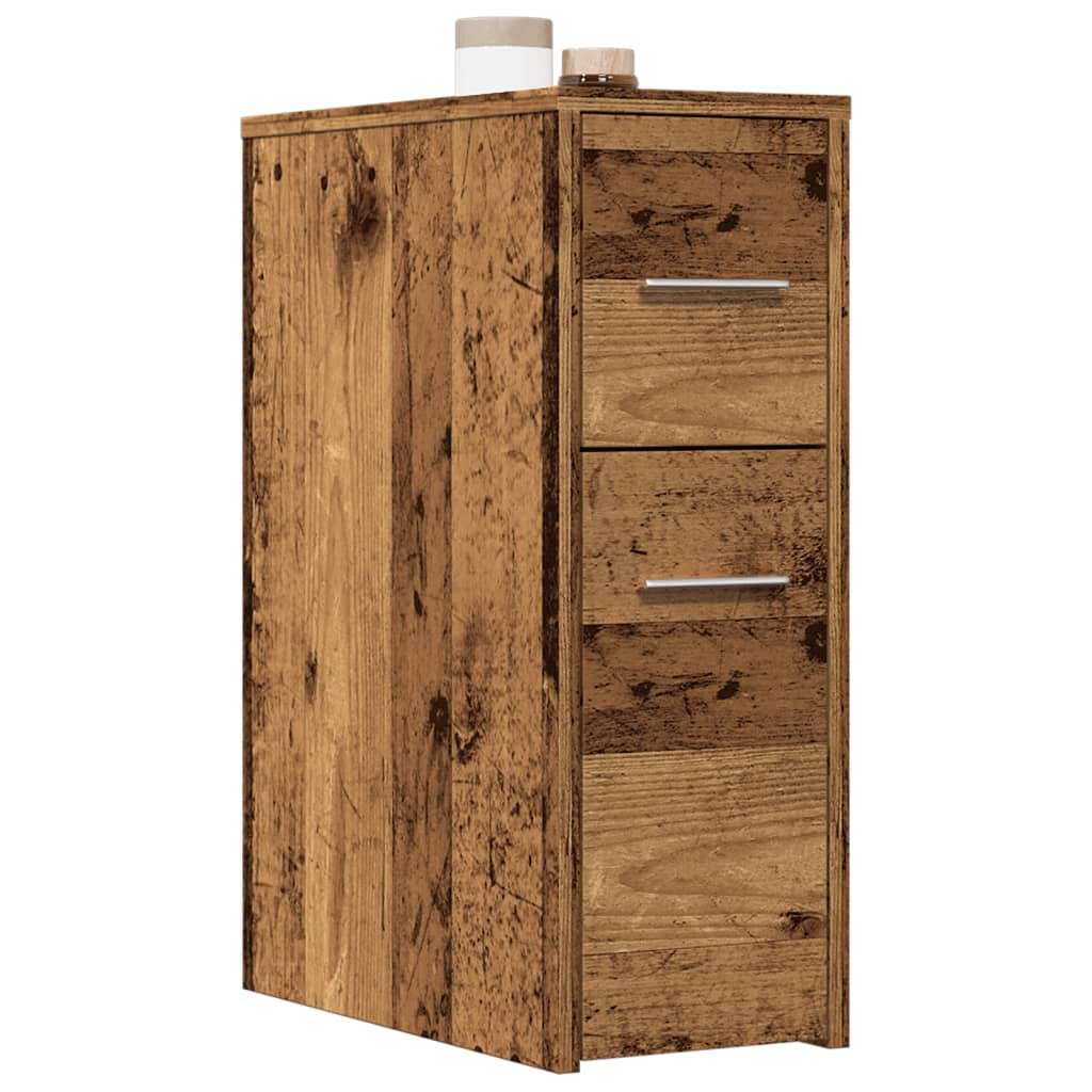 Narrow Bathroom Cupboard with Wheels Engineered Wood in Old Wood