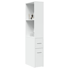 Narrow Bathroom Cupboard with Wheels Engineered Wood in White