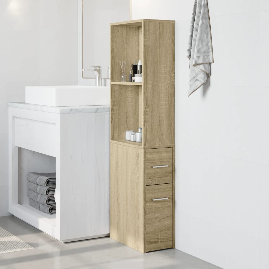 Narrow Bathroom Cupboard with Wheels Engineered Wood Sonoma oak