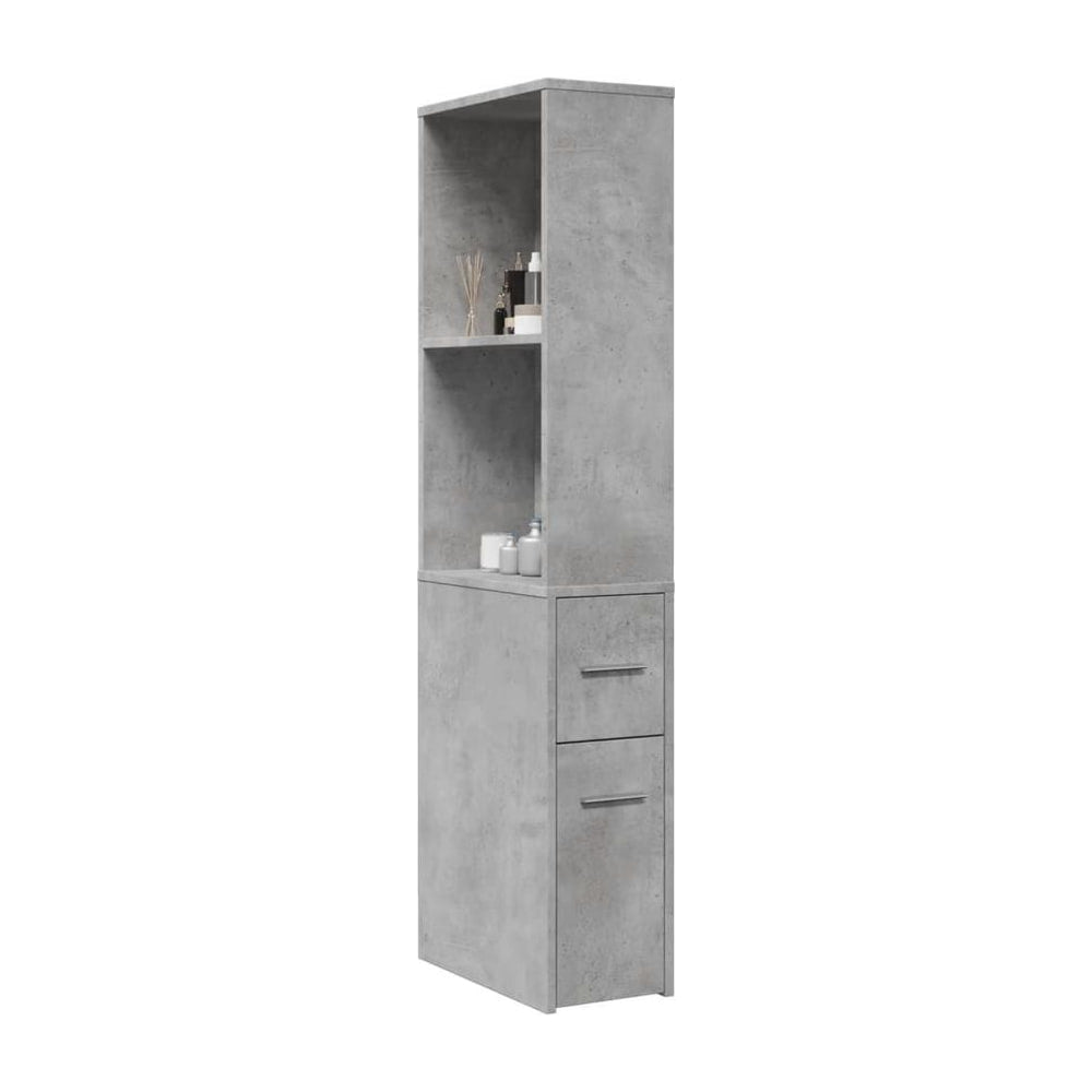 Narrow Bathroom Cupboard with Wheels Engineered Wood Concrete grey